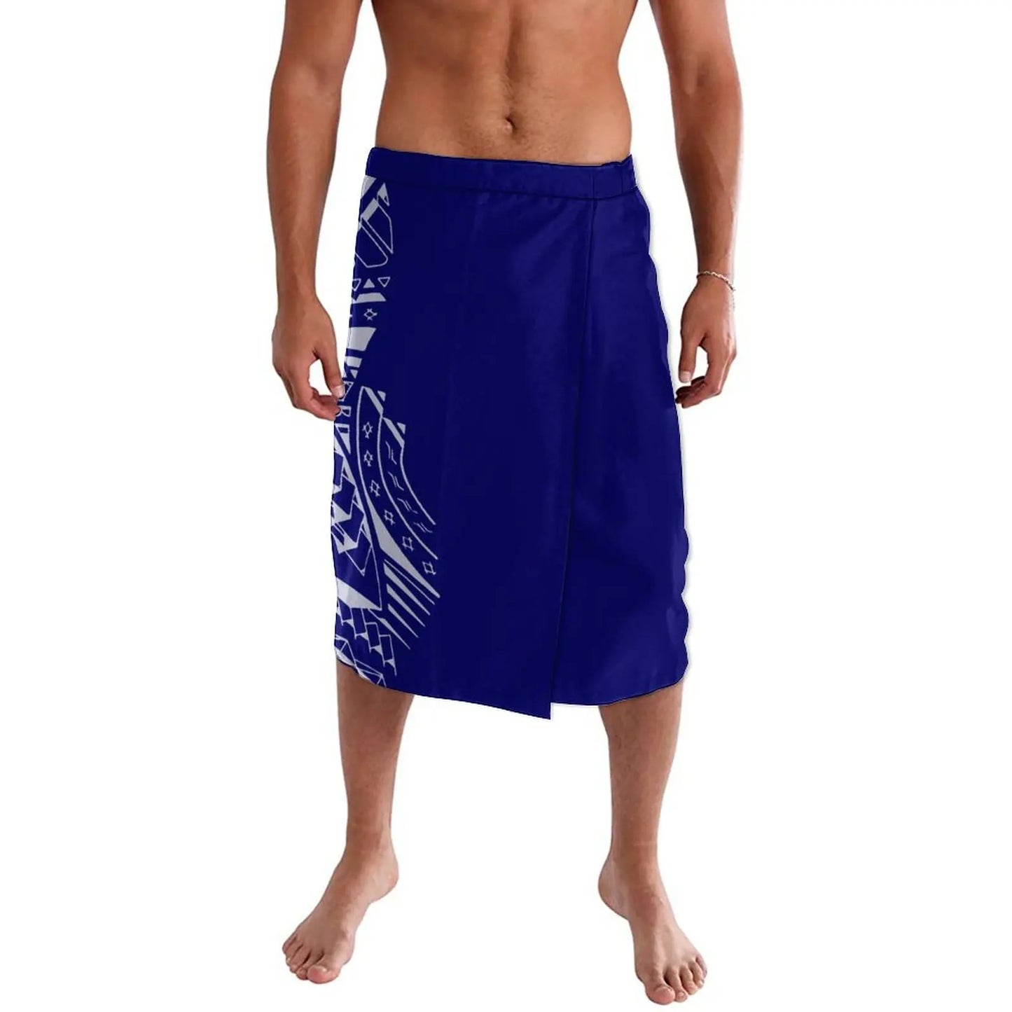 Blue Polynesian Tribal Pattern Menswear Ie Faitaga Samoa Lavalava Island Wear Wrap Skirt