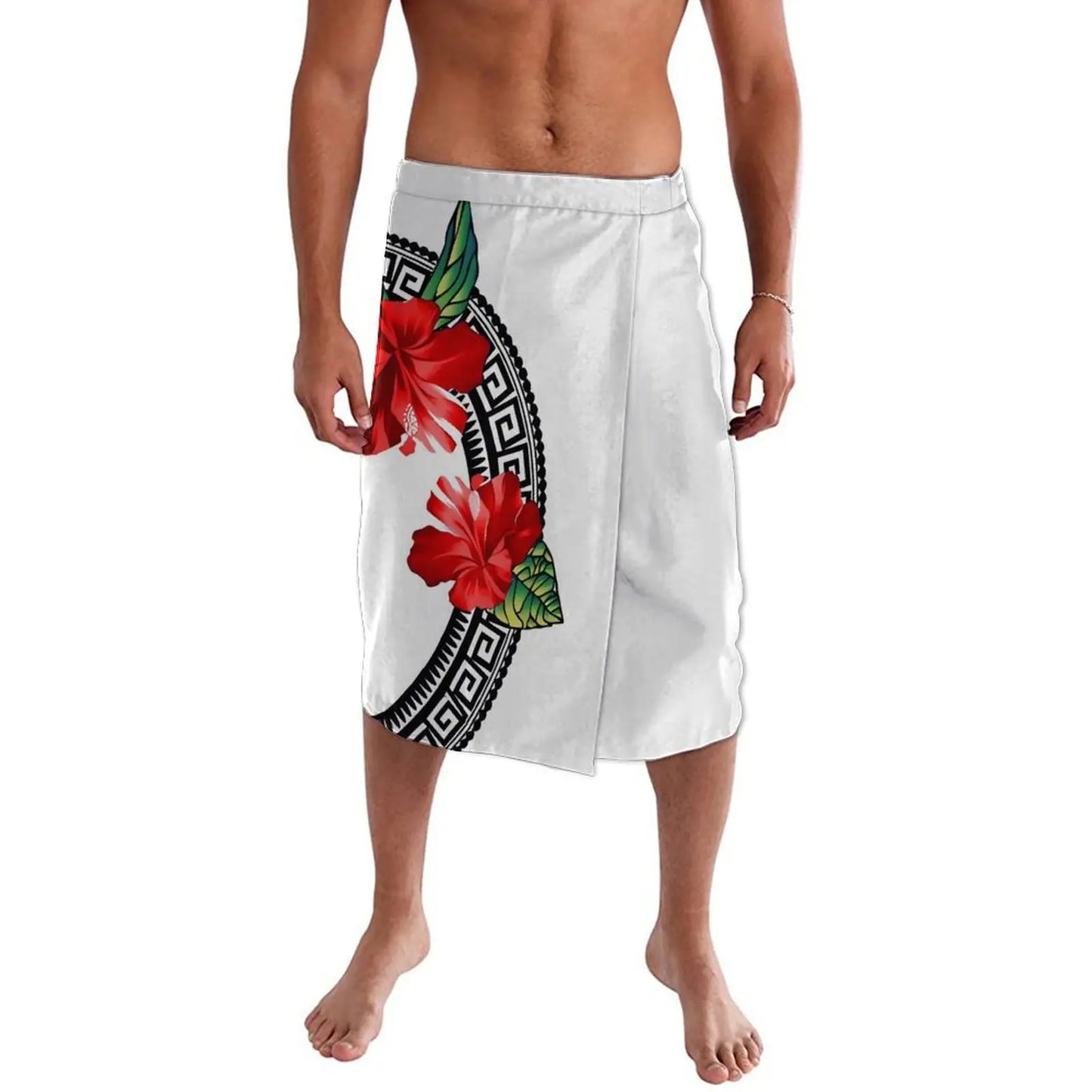 Hibiscus Summer Pacific Islands Traditional Polynesian Ie Faitaga Lavalava Island Wear Wrap Skirt For Men