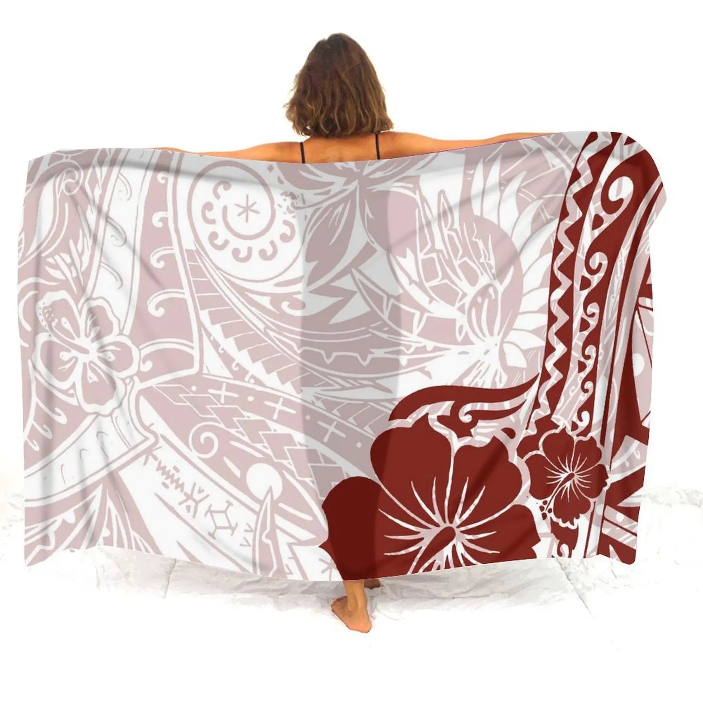 Polynesian Hibiscus Flowers Tropical Sarong Polynesian Pattern Printed Beach Women's Sarong