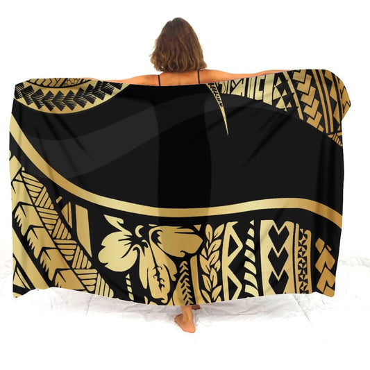 Polynesian Flowers Pattern Sarong Polynesian Tribal Gold Women's Sarong All Over Print