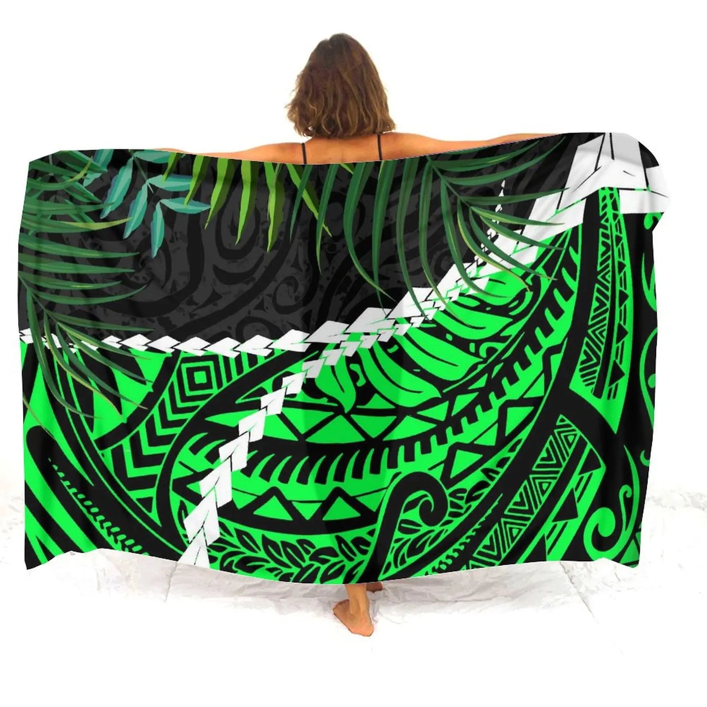 Green Polynesian Tribal Tropical Sarong Polynesian Printed Beach Women's Sarong