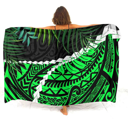 Green Polynesian Tribal Tropical Sarong Polynesian Printed Beach Women's Sarong