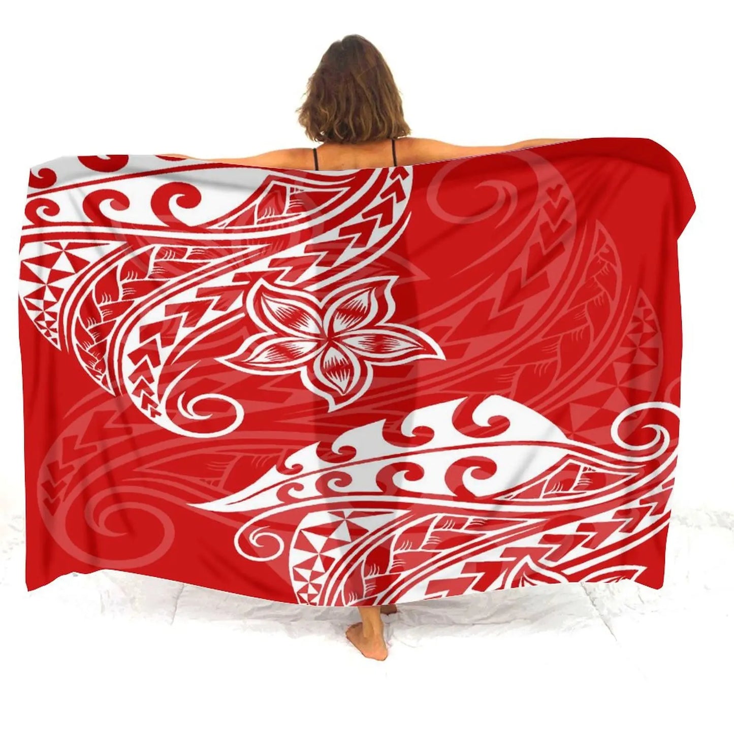 Red Polynesian Tribal Tropical Sarong Polynesian Printed Beach Women's Sarong