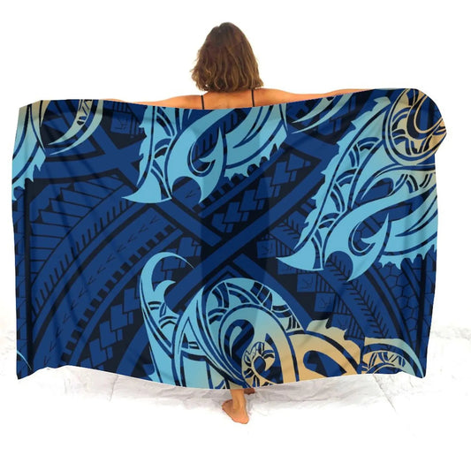 Blue Polynesian Tribal Flowers Tropical Sarong Polynesian Printed Beach Women's Sarong