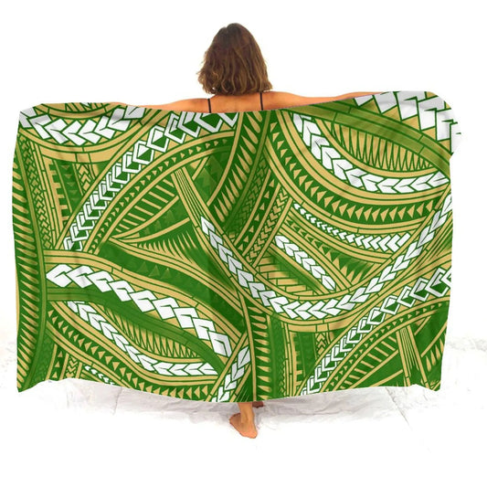 Polynesian Tribal Sarong Polynesian Green Printed Beach Women's Sarong