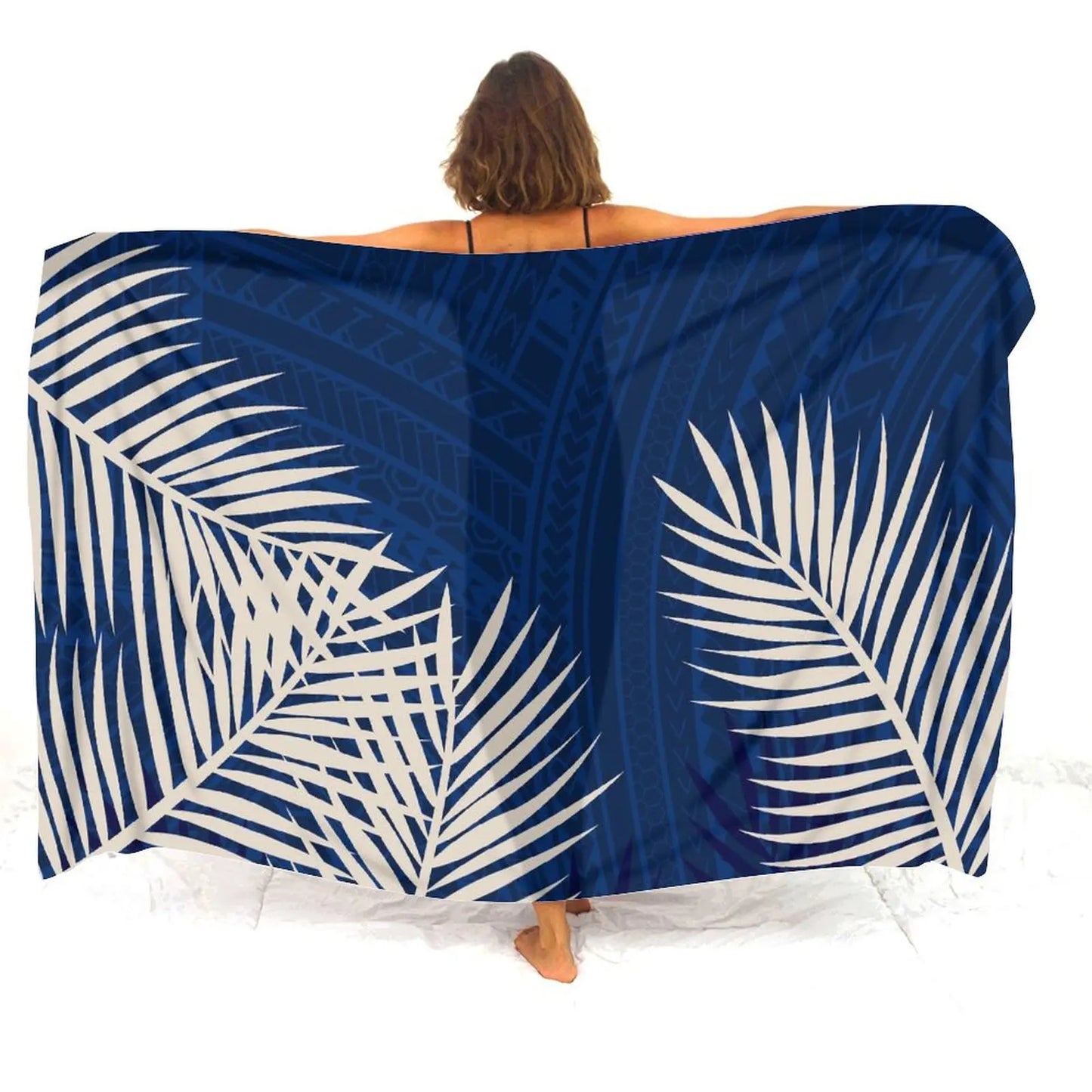 Blue Polynesian Tribal Leaf Tropical Sarong Polynesian Printed Beach Women's Sarong