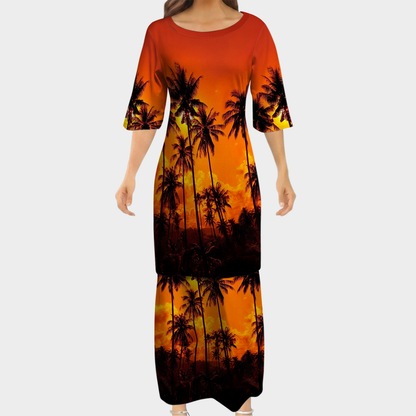 Coconut Tree Pattern Matching Outfit for Couple Women's Dress Men's Shirt Couple Suit Polynesian Matching Outfit For Couple