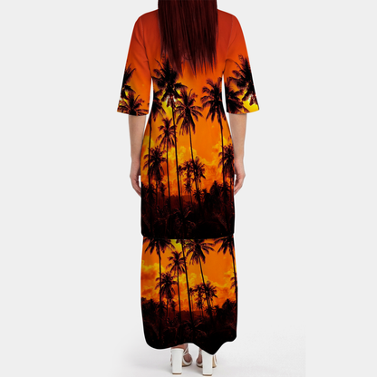 Coconut Tree Pattern Matching Outfit for Couple Women's Dress Men's Shirt Couple Suit Polynesian Matching Outfit For Couple