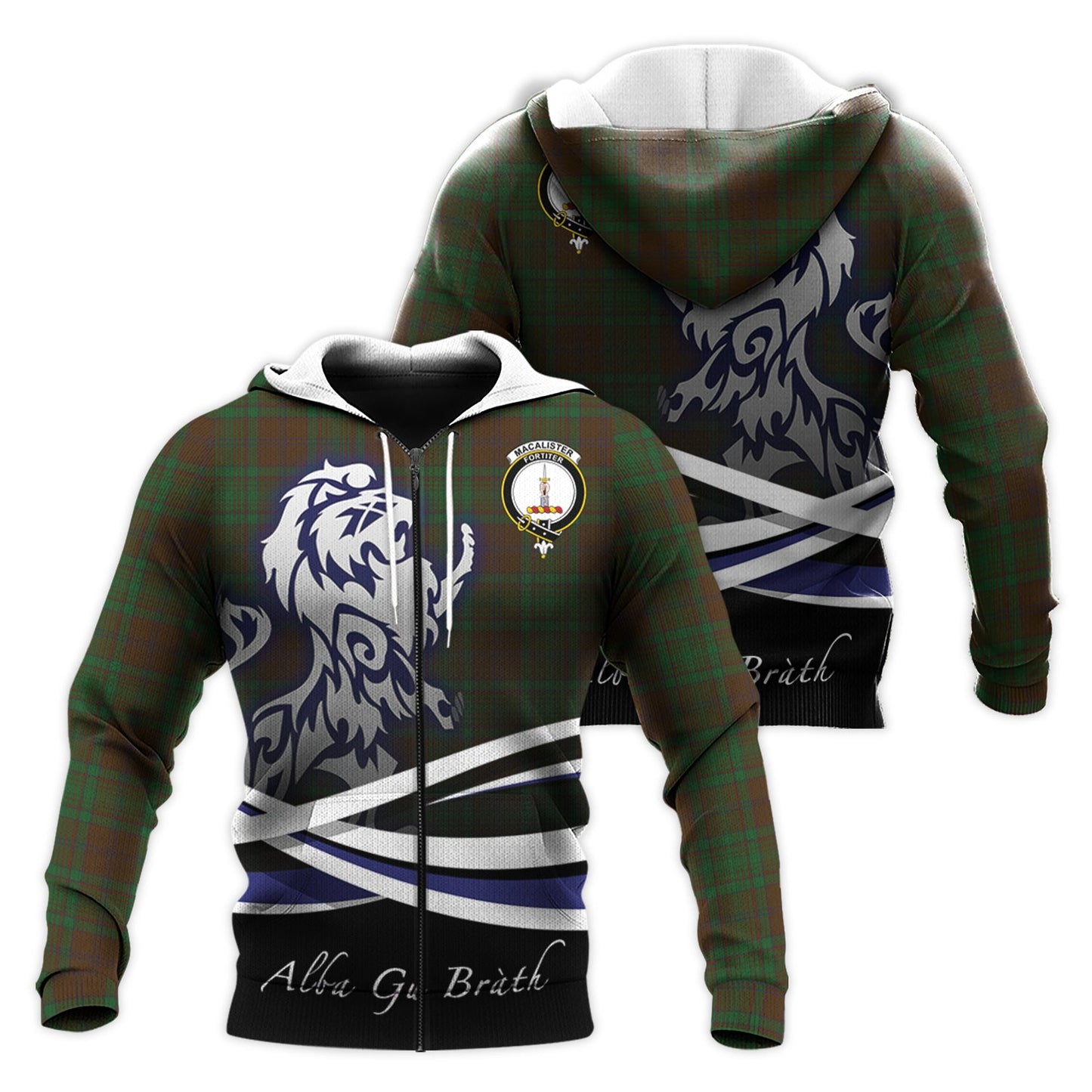 Printivon Macalister Of Glenbarr Hunting Tartan Scottish Lion Hoodie