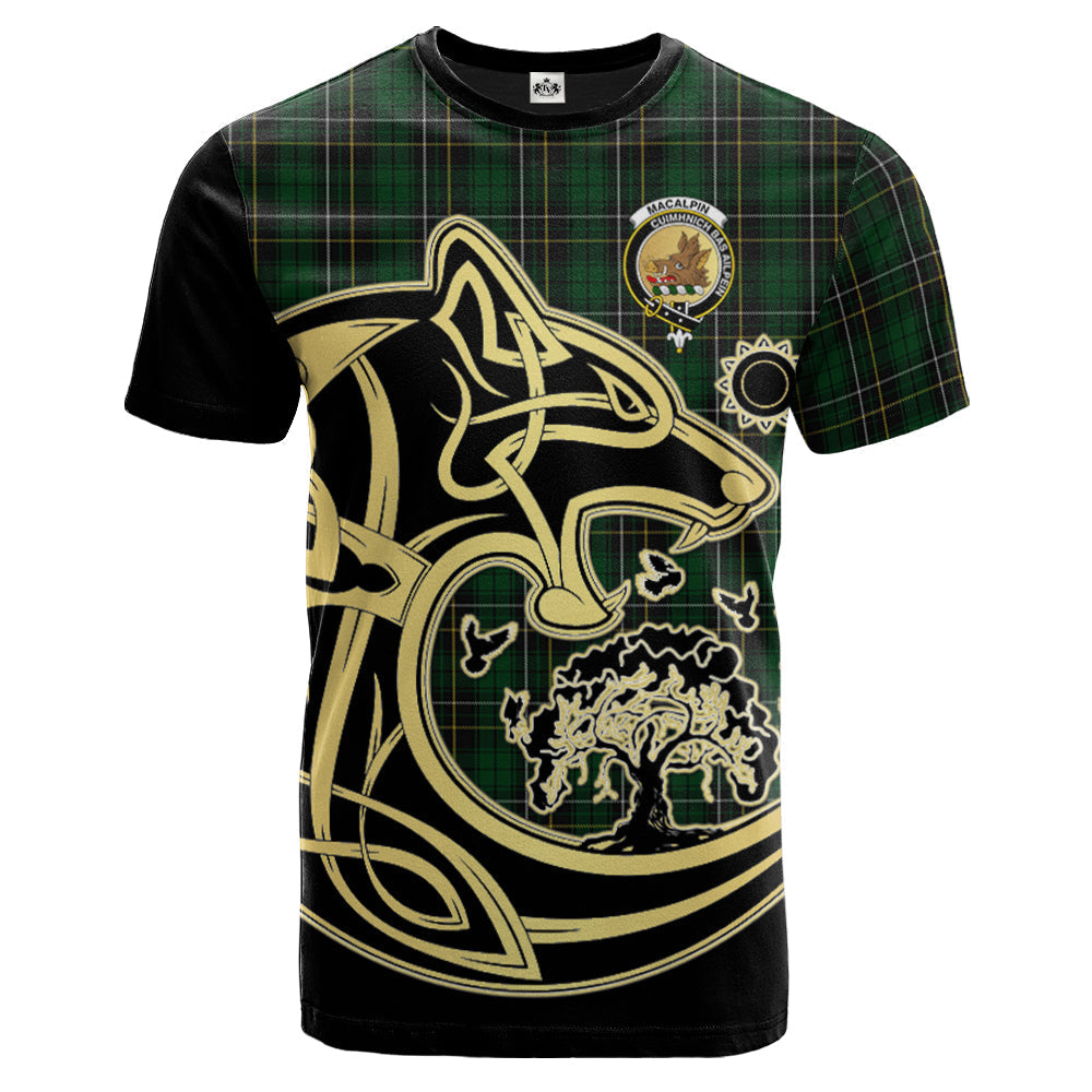 Printivon MacAlpin Crest Celtic Wolf Tartan T Shirt Custom Your Text