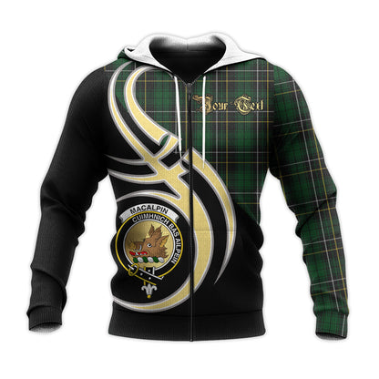 Printivon Macalpin Clan Believe In Me Crest Tartan Knitted Hoodie Custom Your Text