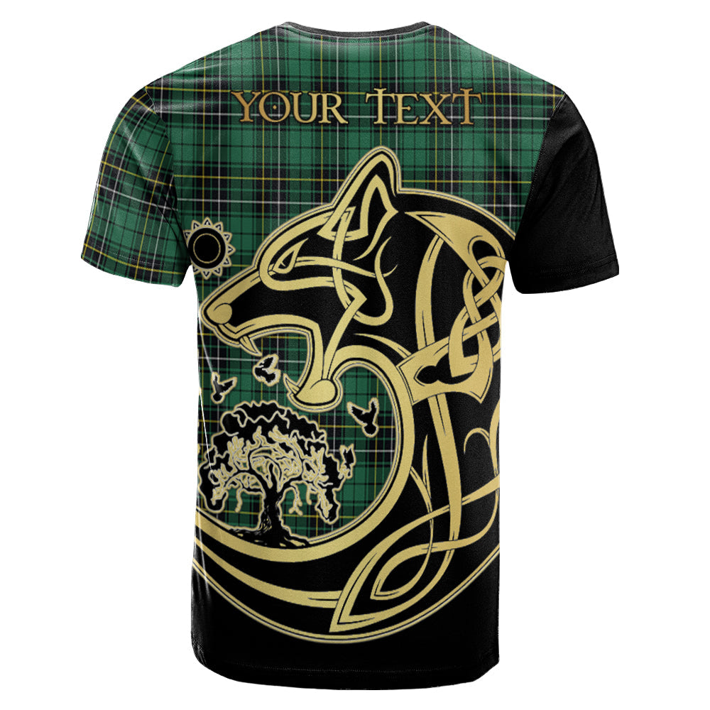 Printivon MacAlpin Ancient Crest Celtic Wolf Tartan T Shirt Custom Your Text
