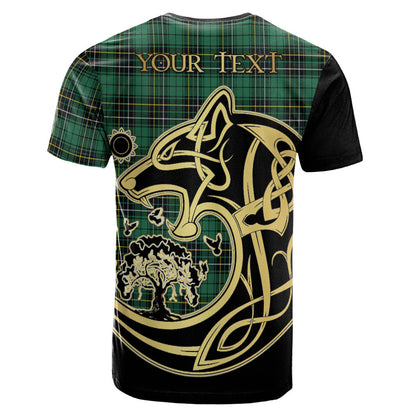 Printivon MacAlpin Ancient Crest Celtic Wolf Tartan T Shirt Custom Your Text