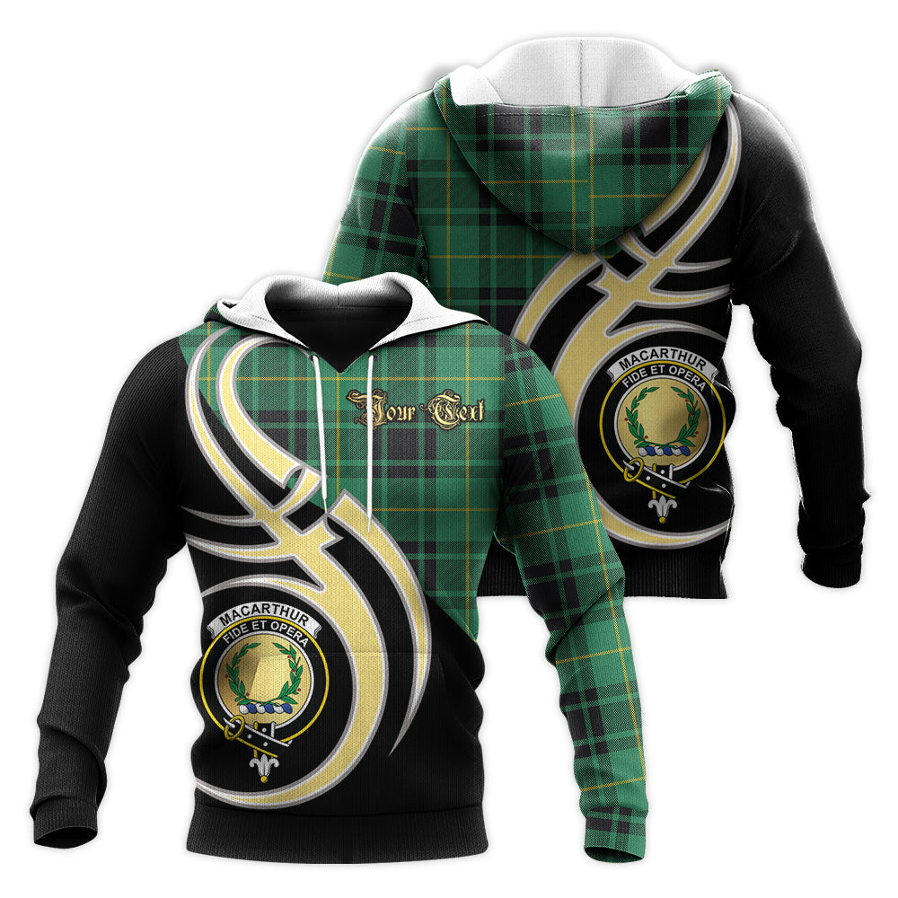Printivon Macarthur Ancient Clan Believe In Me Crest Tartan Knitted Hoodie Custom Your Text