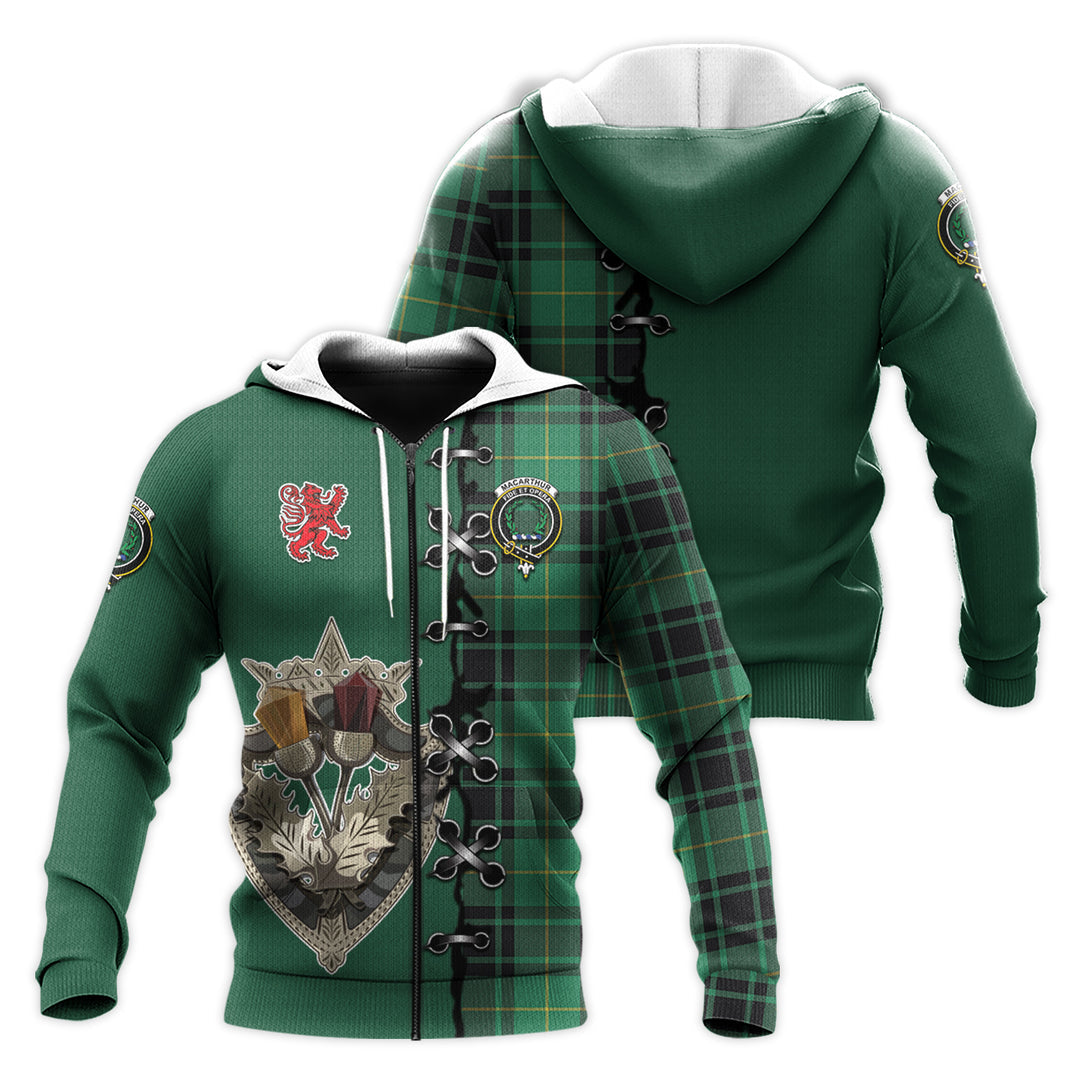 Printivon Macarthur Ancient Tartan Hoodie Lion Rampant And Celtic Thistle Style