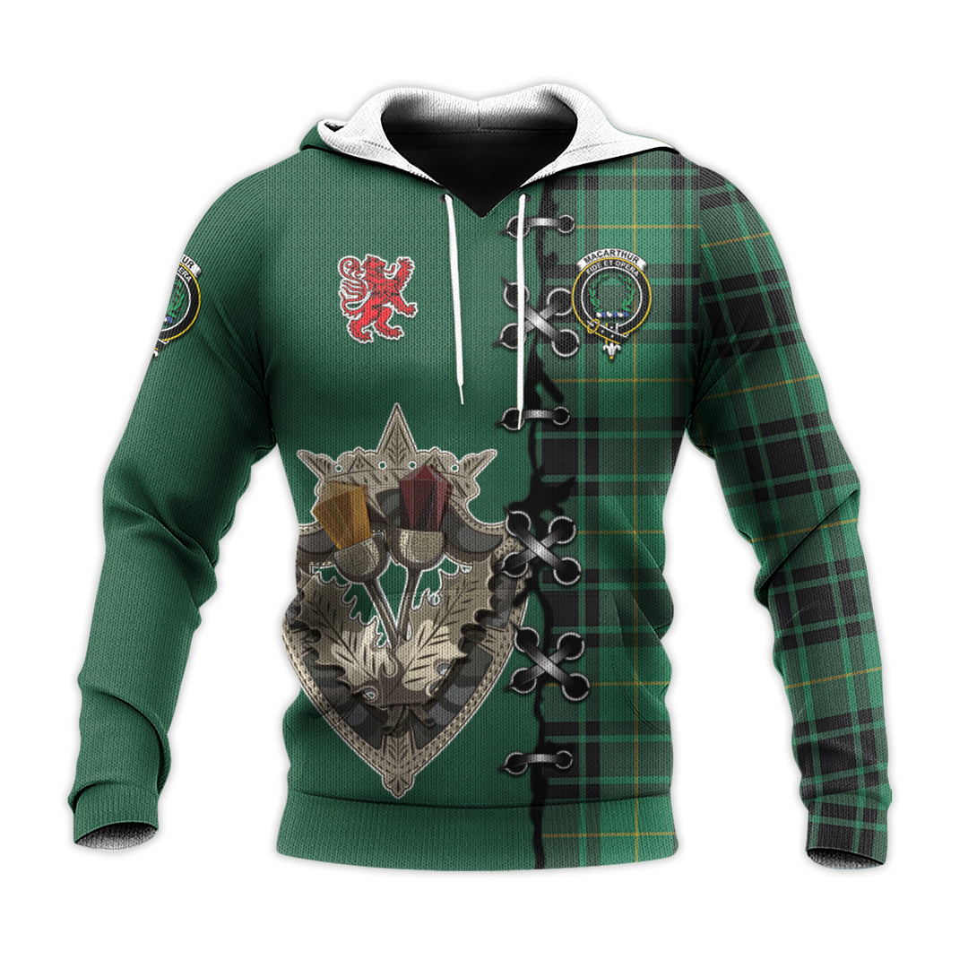 Printivon Macarthur Ancient Tartan Hoodie Lion Rampant And Celtic Thistle Style