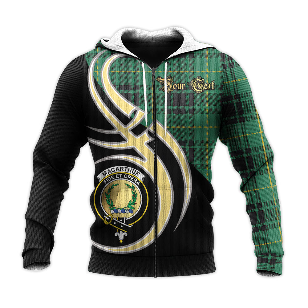 Printivon Macarthur Ancient Clan Believe In Me Crest Tartan Knitted Hoodie Custom Your Text