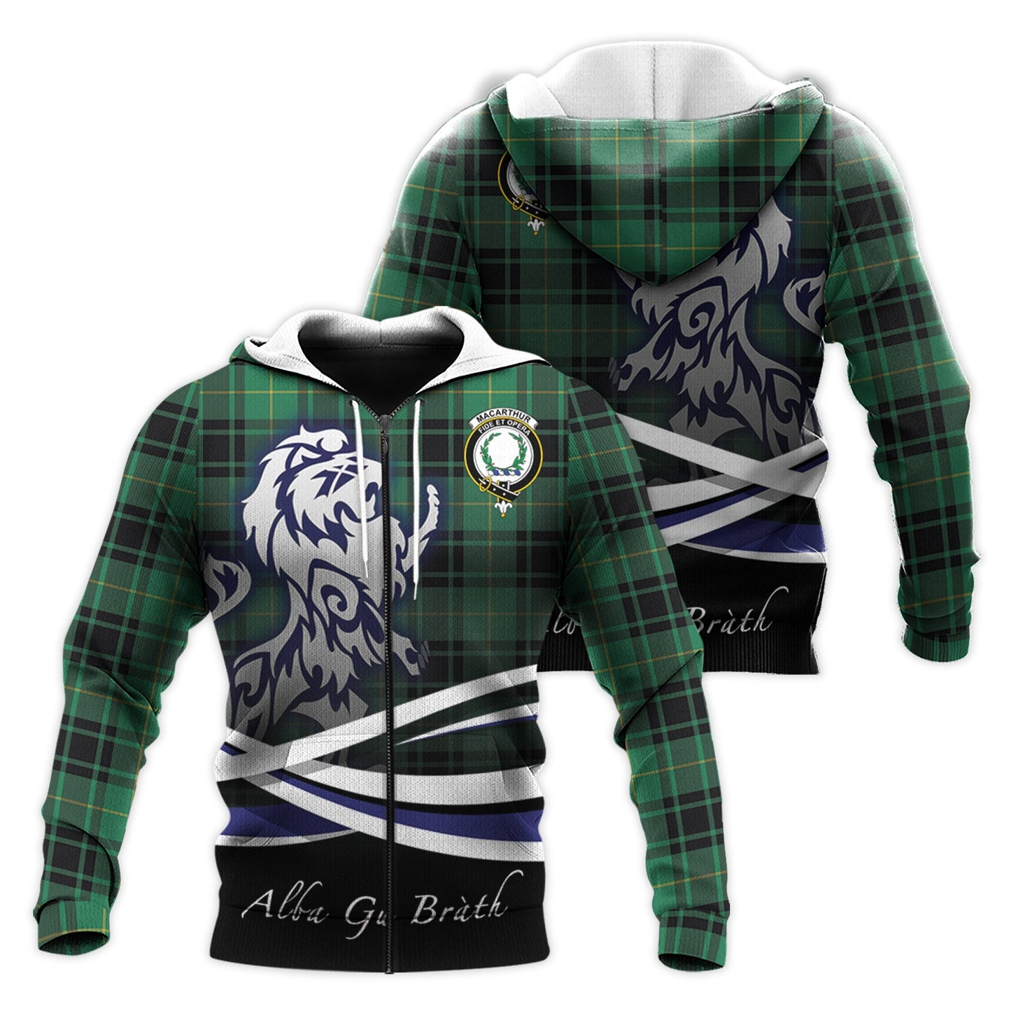 Printivon Macarthur Ancient Tartan Scottish Lion Hoodie