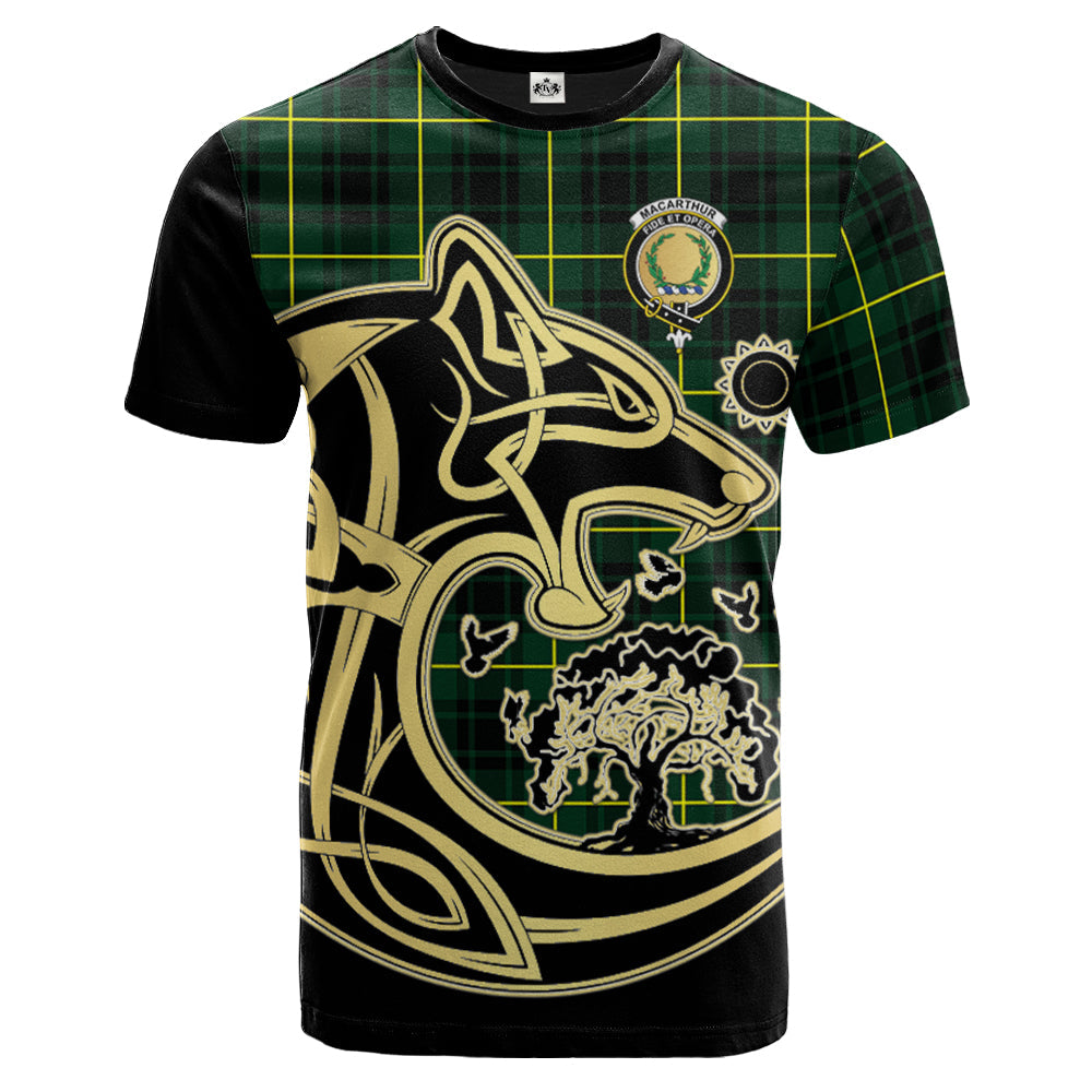 Printivon MacArthur Modern Crest Celtic Wolf Tartan T Shirt Custom Your Text