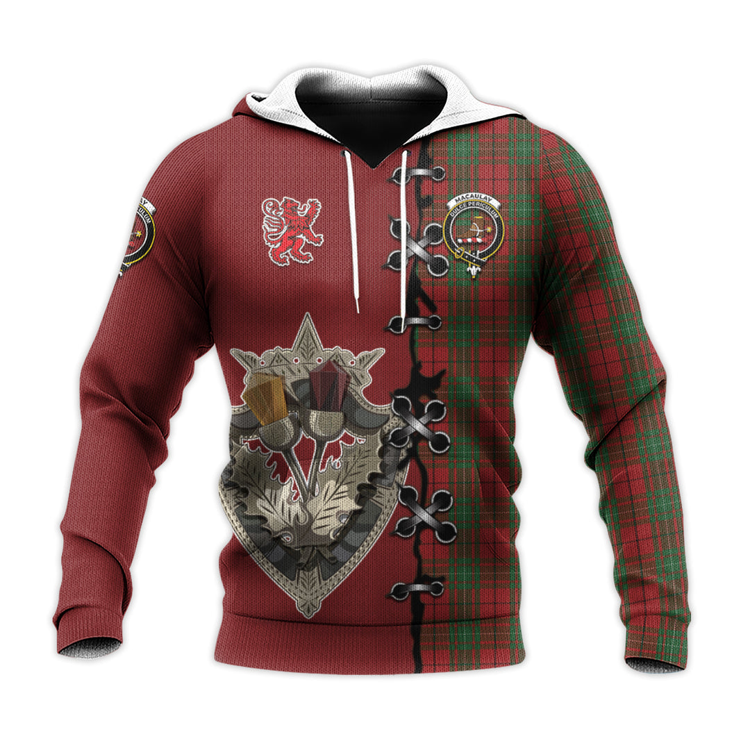 Printivon Macaulay Tartan Hoodie Lion Rampant And Celtic Thistle Style