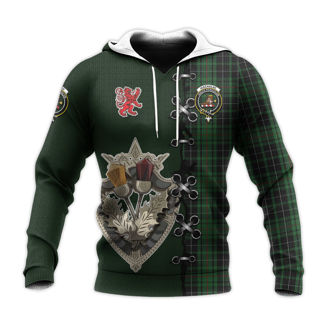 Printivon Macaulay Hunting Tartan Hoodie Lion Rampant And Celtic Thistle Style