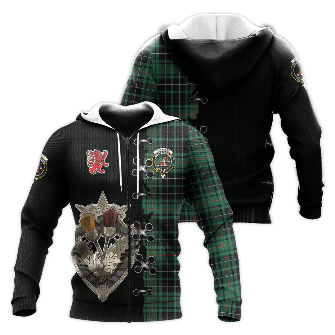 Printivon Macaulay Hunting Ancient Tartan Hoodie Lion Rampant And Celtic Thistle Style