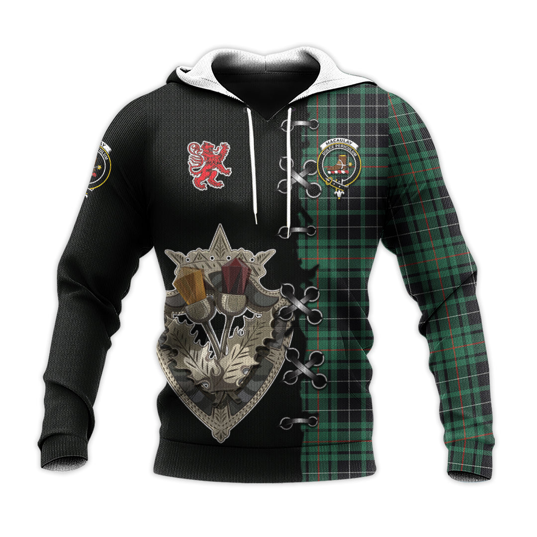 Printivon Macaulay Hunting Ancient Tartan Hoodie Lion Rampant And Celtic Thistle Style