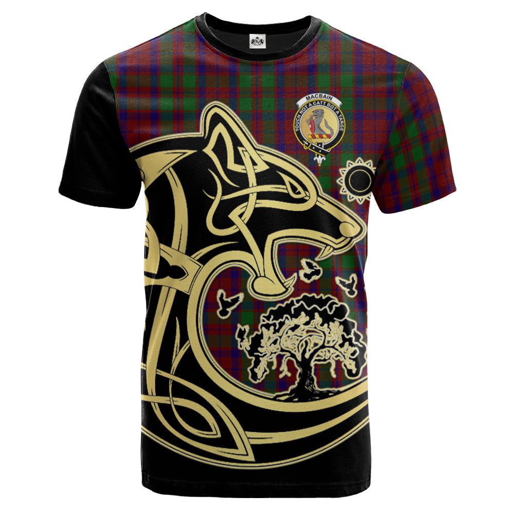 Printivon MacBain of Tomatin Crest Celtic Wolf Tartan T Shirt Custom Your Text