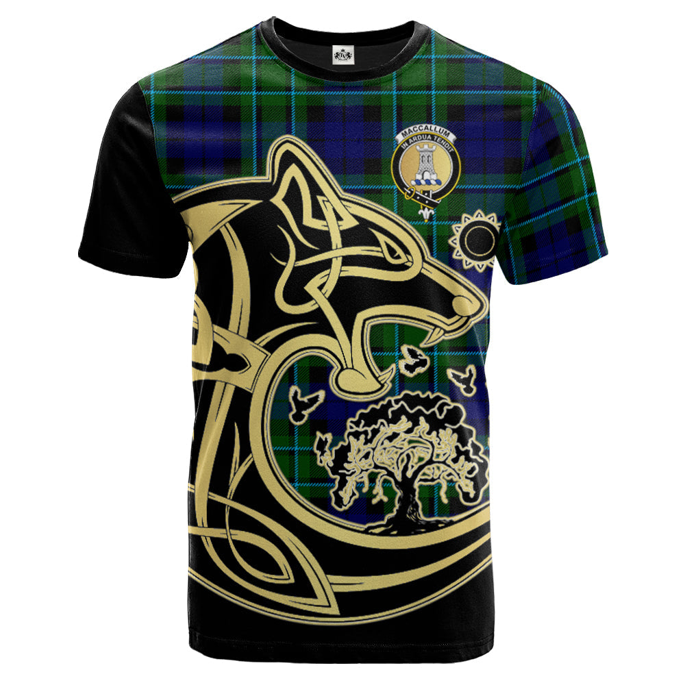 Printivon MacCallum Modern Crest Celtic Wolf Tartan T Shirt Custom Your Text