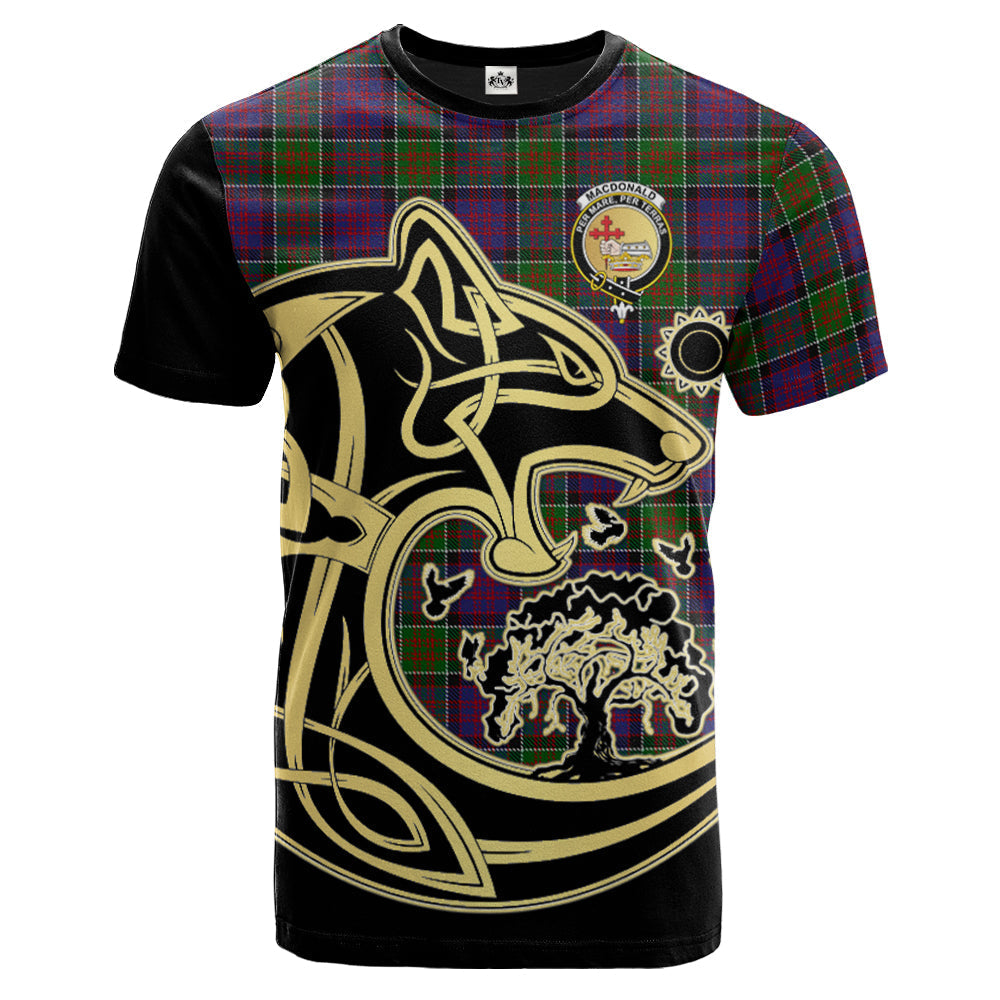 Printivon MacDonald of Clanranald Modern Crest Celtic Wolf Tartan T Shirt Custom Your Text