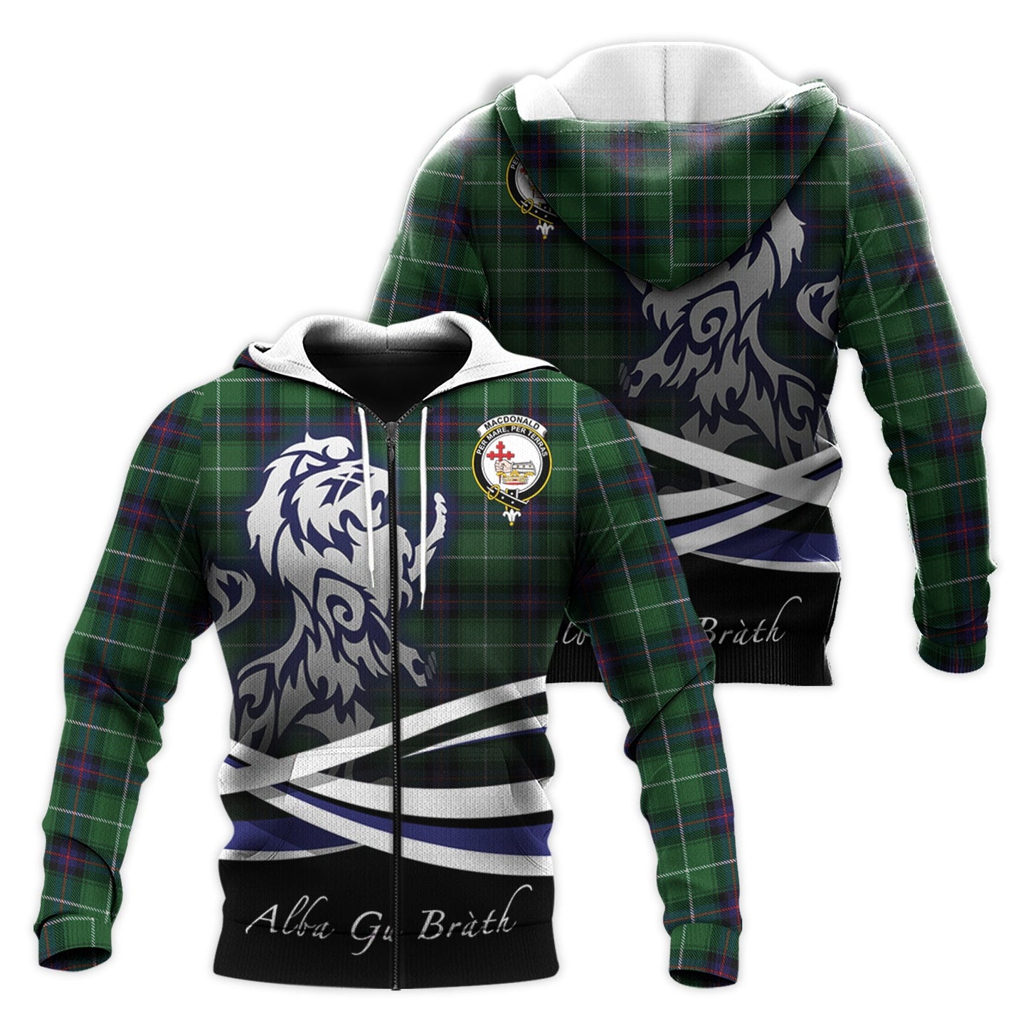 Printivon Macdonald Of The Isles Tartan Scottish Lion Hoodie