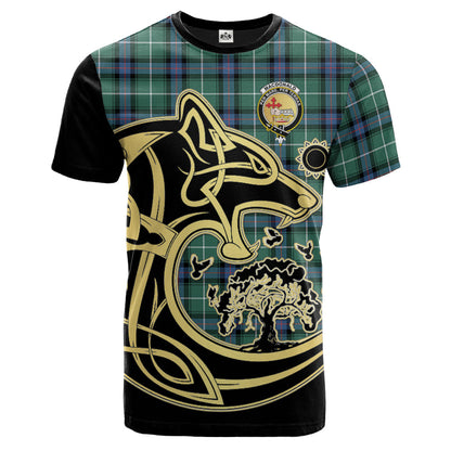 Printivon MacDonald of the Isles Hunting Ancient Crest Celtic Wolf Tartan T Shirt Custom Your Text