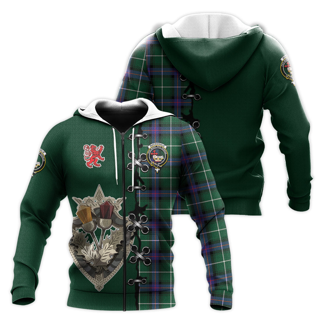 Printivon Macdonald Of The Isles Hunting Modern Tartan Hoodie Lion Rampant And Celtic Thistle Style