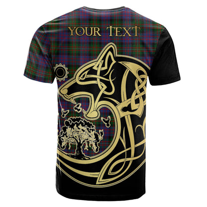 Printivon MacDonell of Glengarry Crest Celtic Wolf Tartan T Shirt Custom Your Text