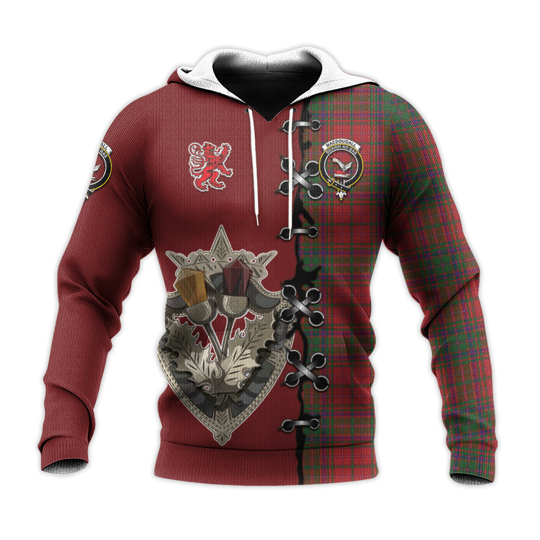 Printivon Macdougall Tartan Hoodie Lion Rampant And Celtic Thistle Style