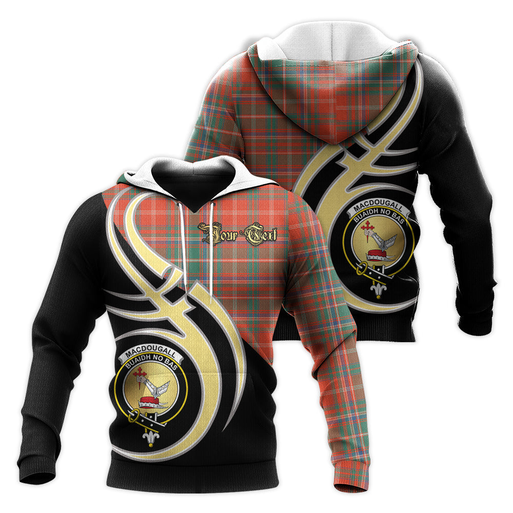 Printivon Macdougall Ancient Clan Believe In Me Crest Tartan Knitted Hoodie Custom Your Text