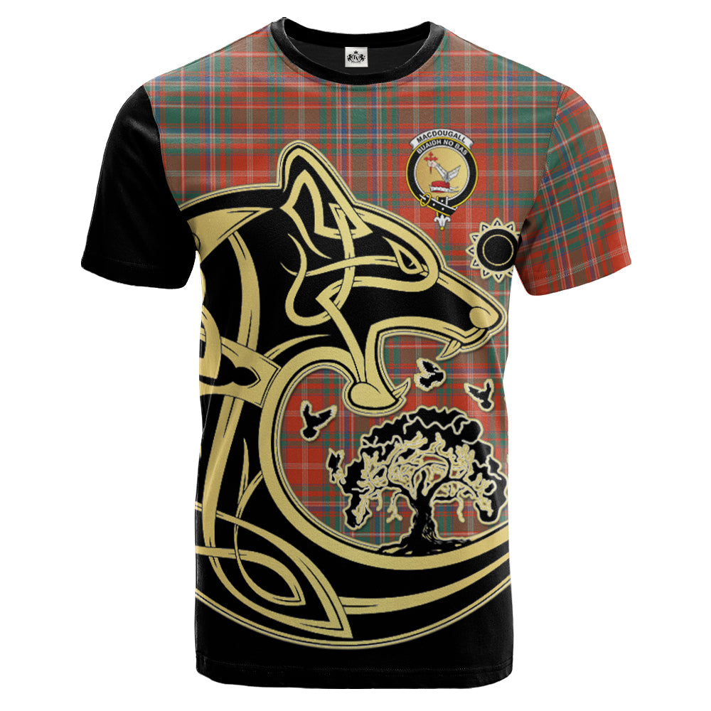 Printivon MacDougall Ancient Crest Celtic Wolf Tartan T Shirt Custom Your Text