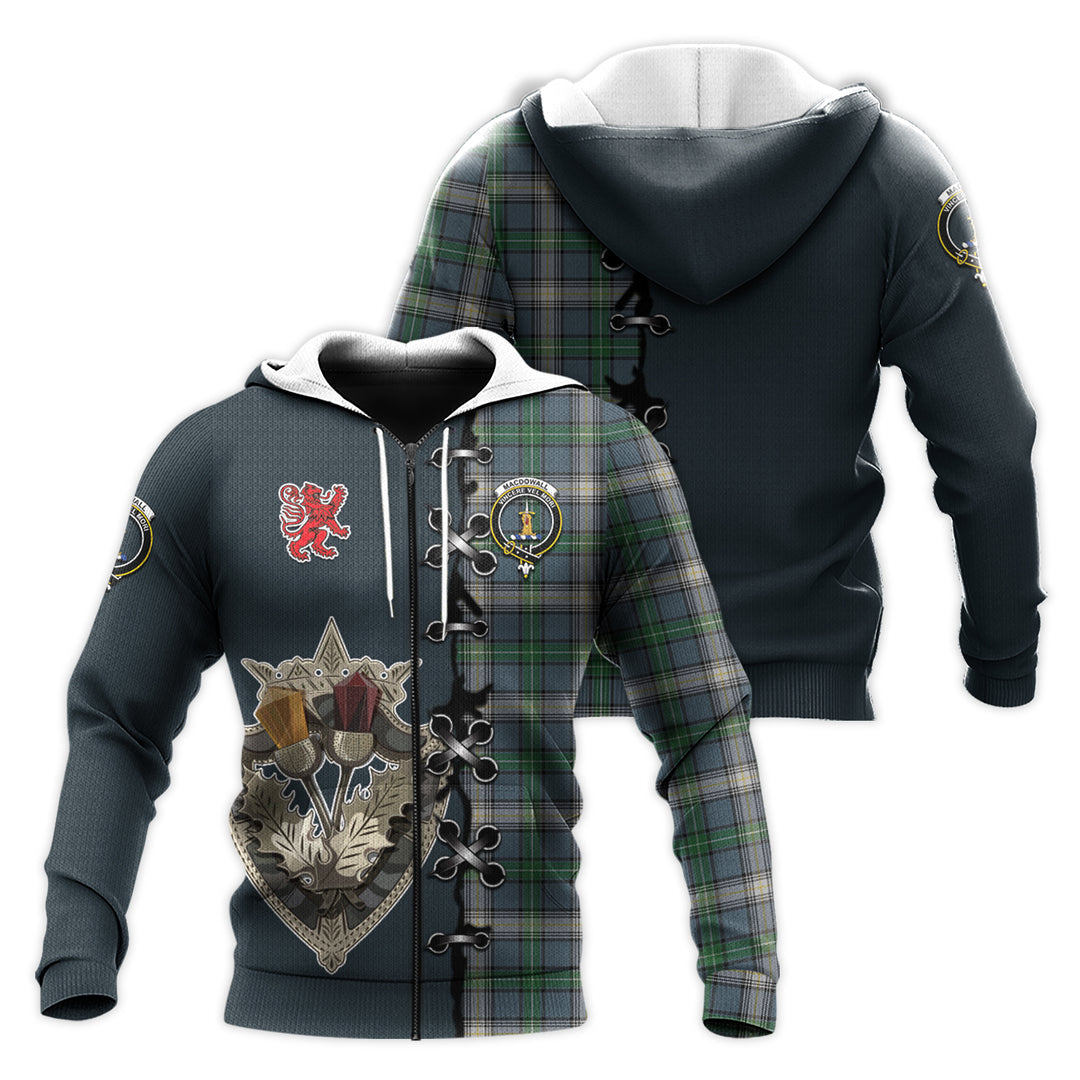 Printivon Macdowall Tartan Hoodie Lion Rampant And Celtic Thistle Style
