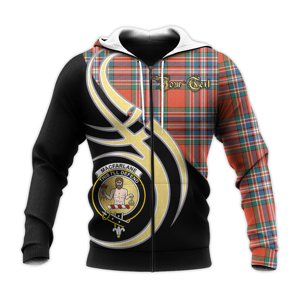 Printivon Macfarlane Ancient Clan Believe In Me Crest Tartan Knitted Hoodie Custom Your Text
