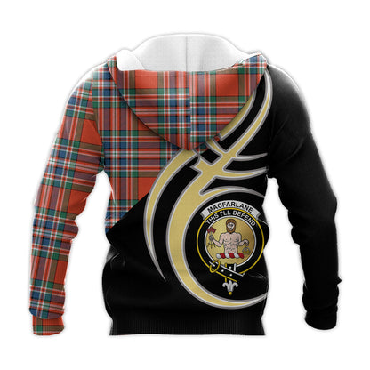 Printivon Macfarlane Ancient Clan Believe In Me Crest Tartan Knitted Hoodie Custom Your Text