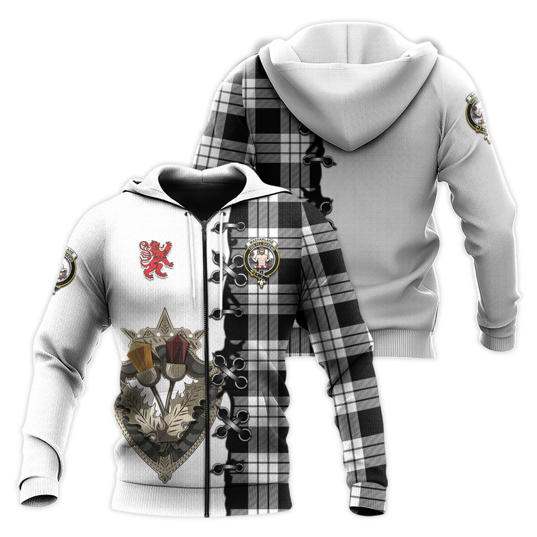 Printivon Macfarlane Black White Tartan Hoodie Lion Rampant And Celtic Thistle Style