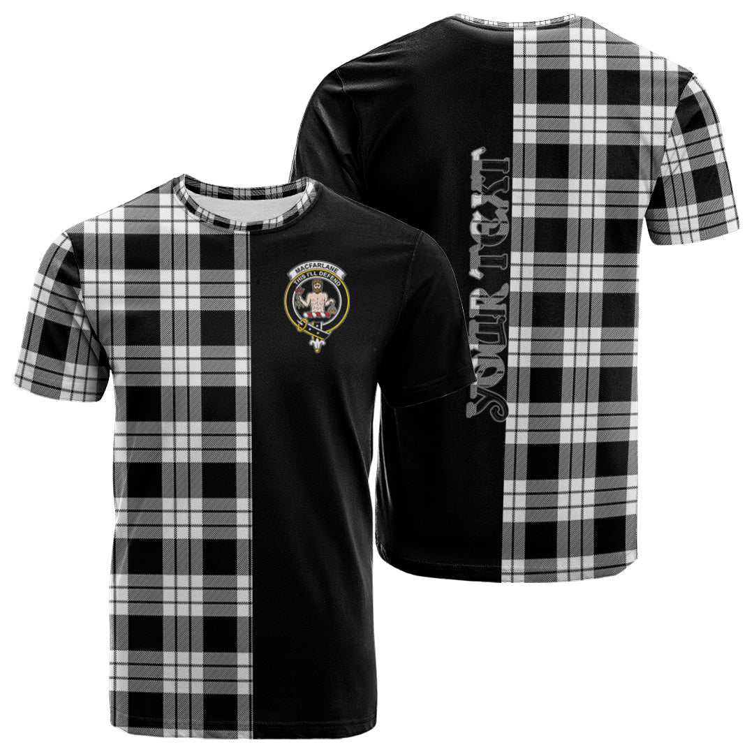 Printivon MacFarlane Black White Tartan Personalize Half T shirt