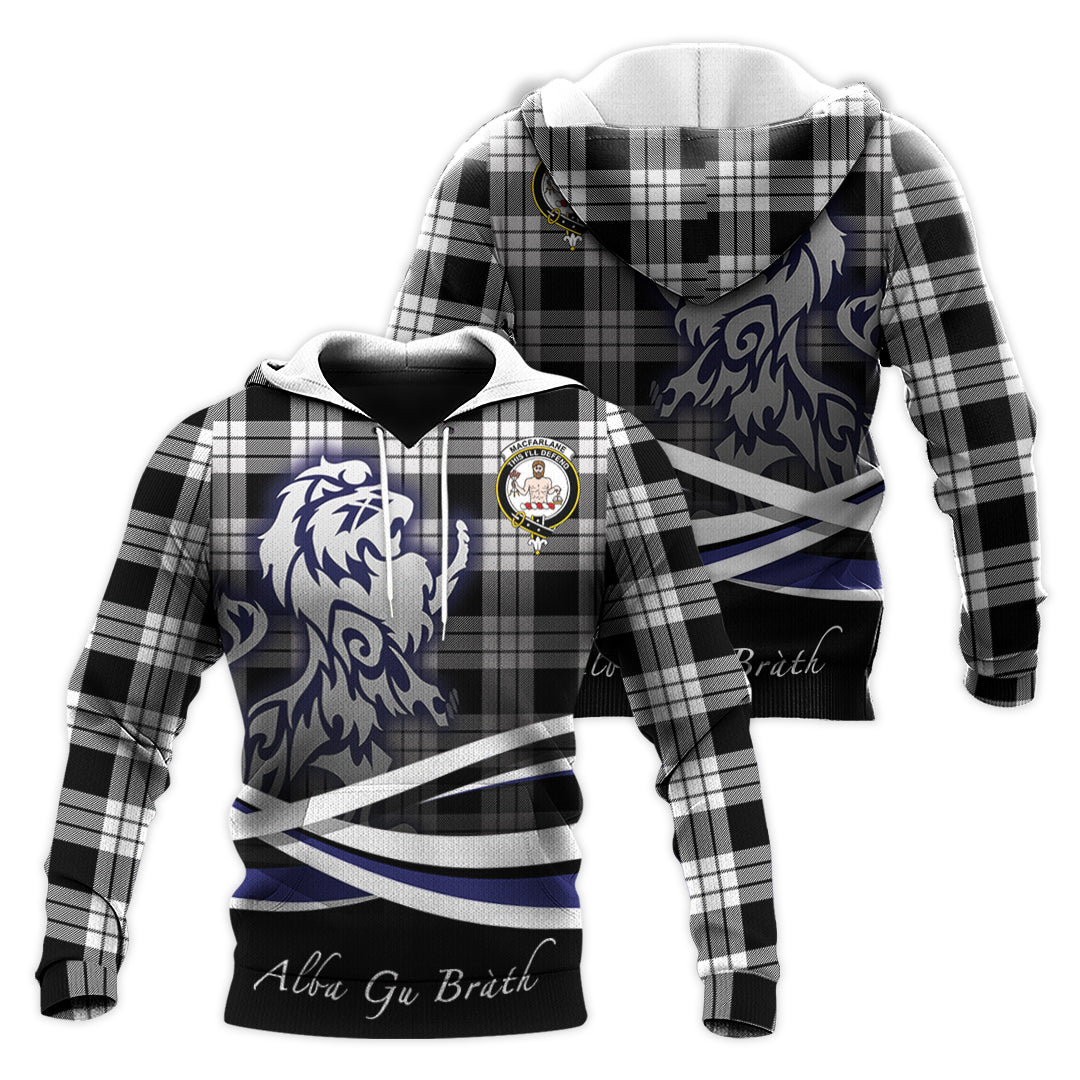 Printivon Macfarlane Black White Tartan Scottish Lion Hoodie