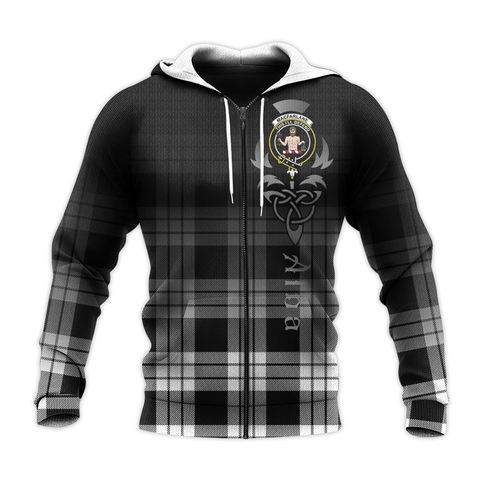 Printivon Macfarlane Black White Tartan Crest Alba Celtic Hoodie