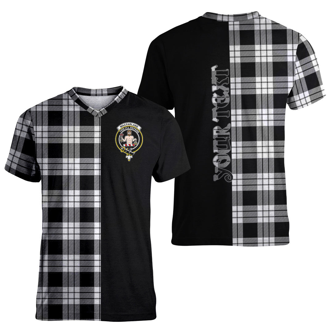 Printivon MacFarlane Black White Tartan Personalize Half T shirt
