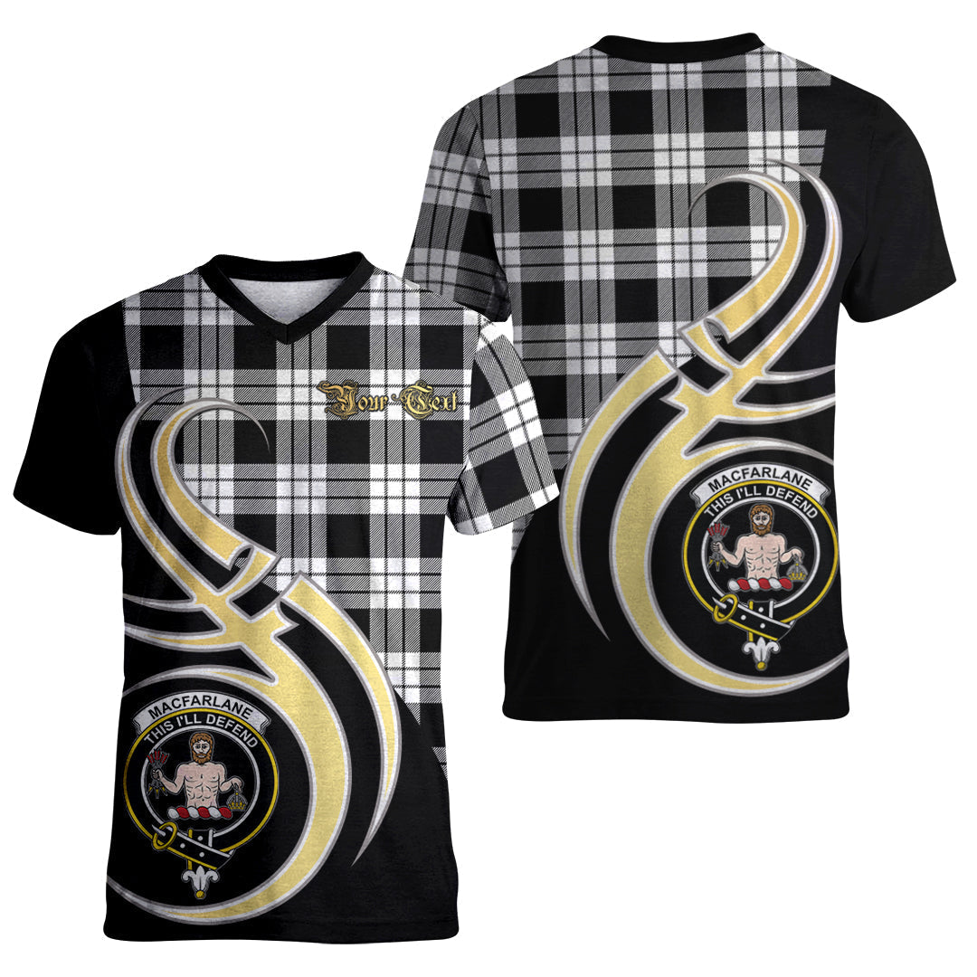 Printivon MacFarlane Black White Tartan Crest Believe In Me T Shirt