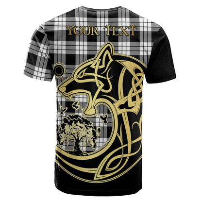 Printivon MacFarlane Black White Crest Celtic Wolf Tartan T Shirt Custom Your Text