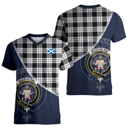 Printivon MacFarlane Black White Tartan Scottish Crest T Shirt