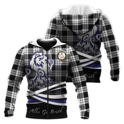 Printivon Macfarlane Black White Tartan Scottish Lion Hoodie