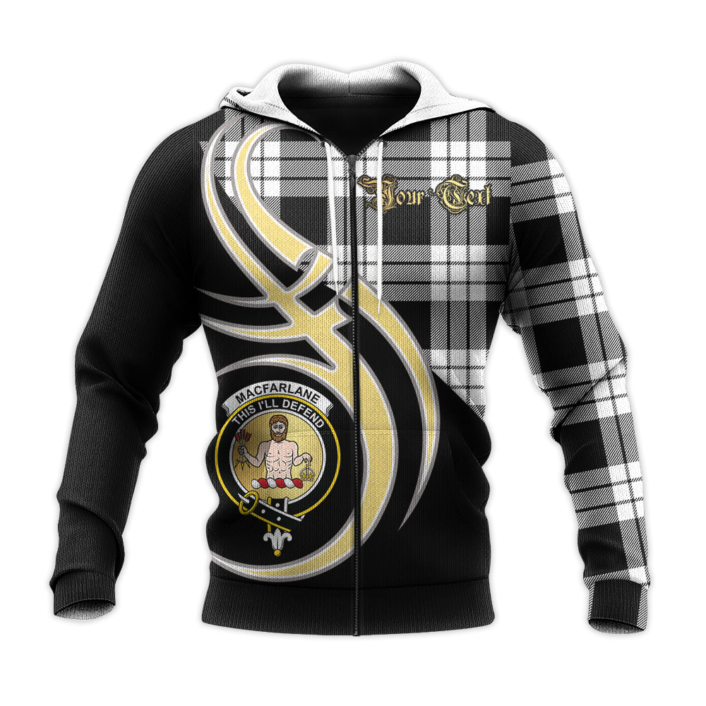 Printivon Macfarlane Black White Clan Believe In Me Crest Tartan Knitted Hoodie Custom Your Text